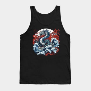 Dragon against the backdrop of a setting sun bathed in ocean waves Tank Top